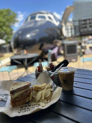 Brie and Fig Marmalade Sandwich and Iced Latte