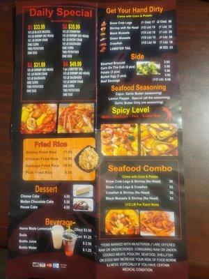 Back of the menu