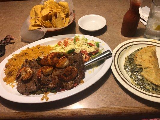 Steak and Shrimp and Spinach and Cheese Quesadilla