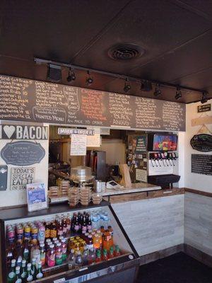 Charming front counter to place an order, take out food all day!