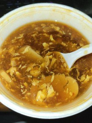 Hot&sour soup.   Good flavor but no tofu and has water chestnuts...