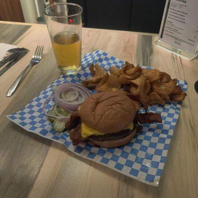 Harbor Bar burger + cheese & bacon.