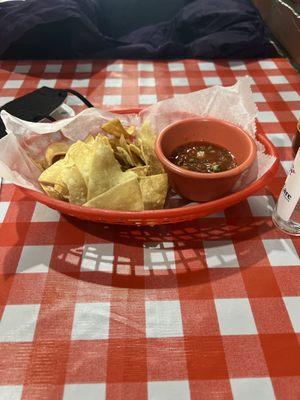 Complementary salsa and chips