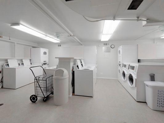 Laundry room at 65 E Scott apartments in Chicago's Gold Coast neighborhood