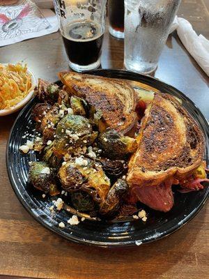 Angry Reuben and fried Buffalo bleu cheese sprouts