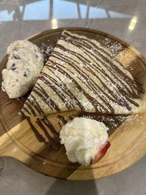 Nutella crepe with strawberries & bananas, Oreo ice cream