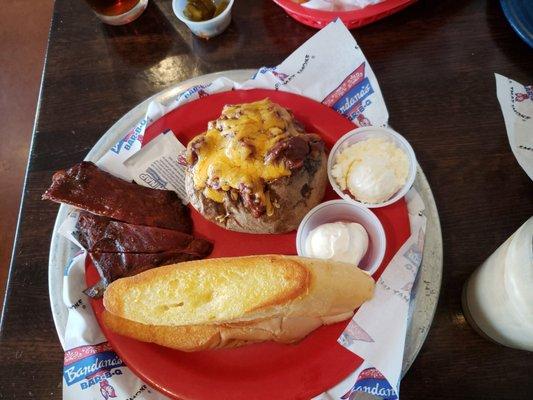 Loaded potato with added ribs x2