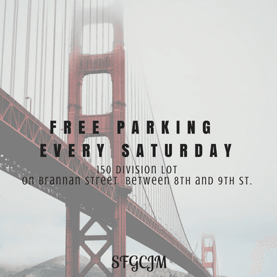 Free parking for Gift Center and Jewelry Mart customers on Brannan St. between 8th and 9th St.