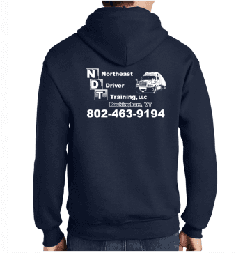 Hooded sweat shirts printed on back below hood a great way to have your message see