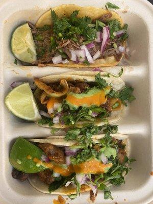 Birria Taco (top) Al Pastor (bottom two)