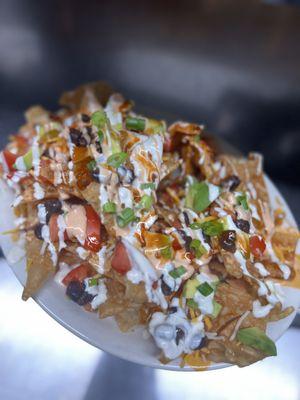 Loaded seafood nachos