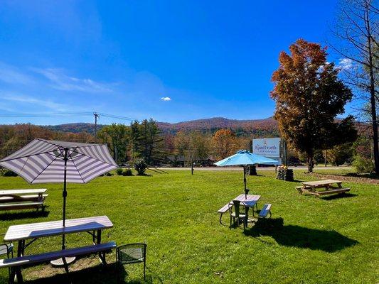 Lots of lovely outdoor seating - to take advantage of the sweeping views of the fall foliage! (Early October 2023)