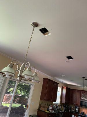 Moving light fixtures to different location minimal holes in the drywall.