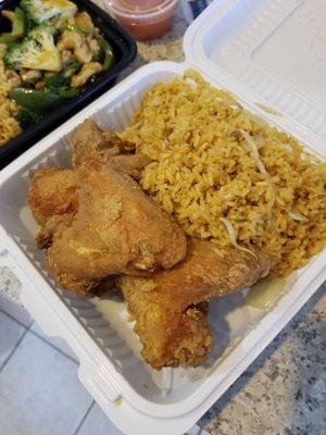 5 chicken wings with fried rice