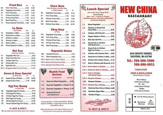 Menu (back page)