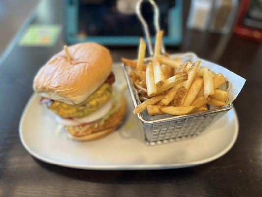 Double burger and fries