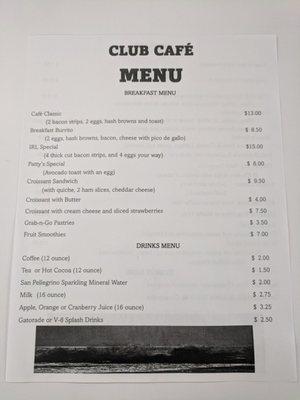 Menu as of 11 April 2022