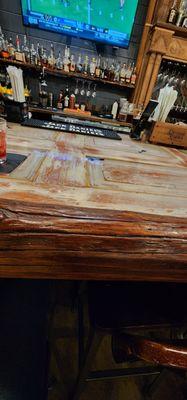 Neat bartop made out of old doors.