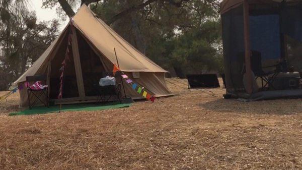 Tent camping at the Fleming Meadows area of Don Pedro Lake.   Lake Views to the left & right of us..