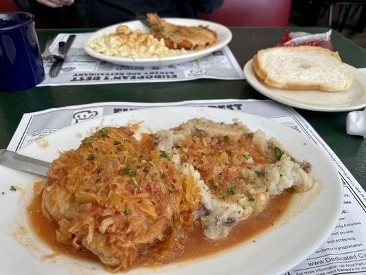 14.99 stuffed cabbage & pork schnitzel over there. THE BREAD!!!!