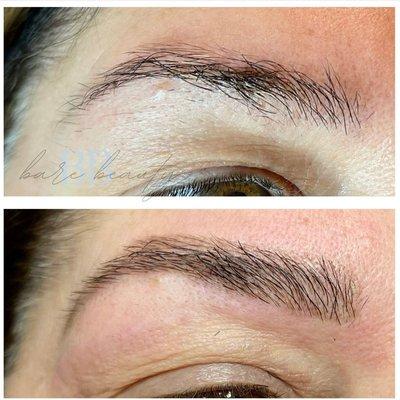 Brow tint and shaping before and after