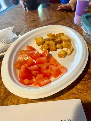 Diced tomatoes and croutons!