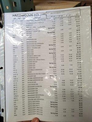 Hardwood price list- put me down for ebony!