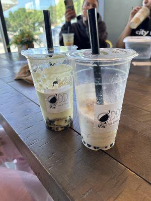 Avocado smoothie with coffee jelly and coconut coffee Latte with boba