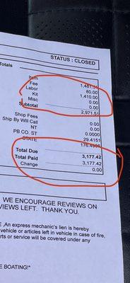 The first time charging me $3,177.42 and giving me back the boat back in worst condition than when I brought it in.