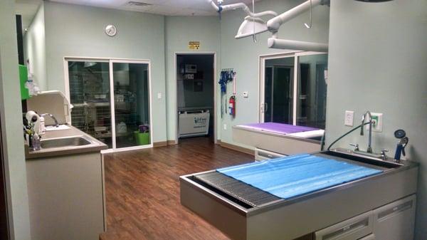 Our treatment area. You can see the X-ray room, and our two dental tables.