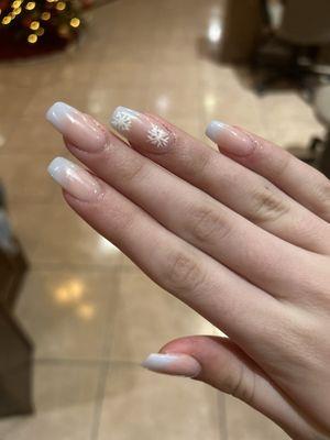 Dip with colored tips and glitter snowflakes