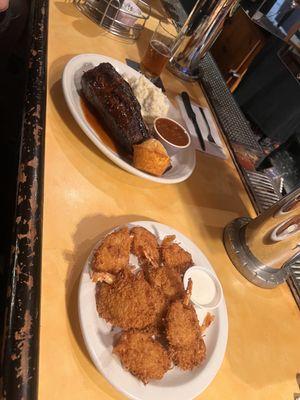 Coconut shrimp, and a beef rib