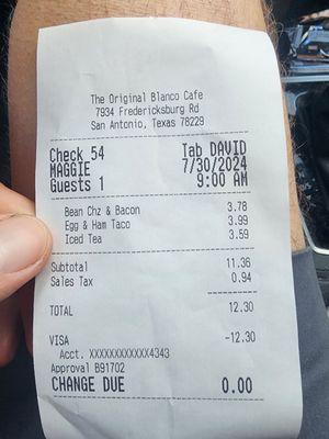 Breakfast receipt.