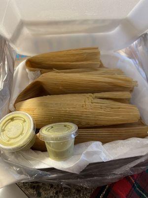 Chicken and Cheese/Jalapeno tamales. Just wish they would give more than 2 tiny salsa for 6 tamales but it is all SO DELICIOUS!