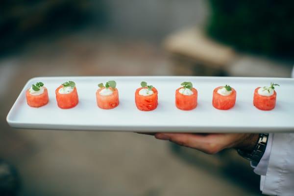 Watermelon with whipped catapano farm goat cheese, fresh basil, and lime