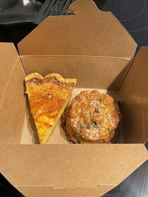 Buttermilk pie and a  blueberry scone