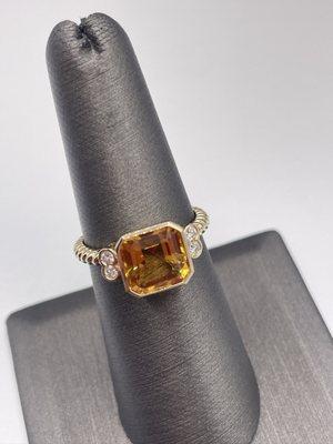 Yellow Topaz and Diamond Ring set in 14K gold