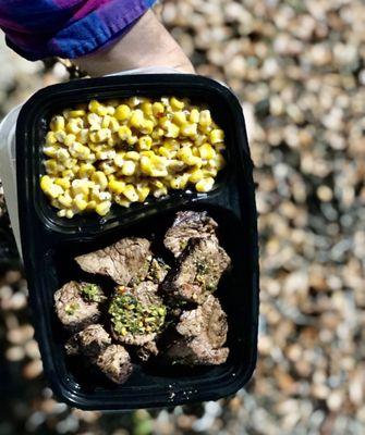 Angus top sirloin with corn