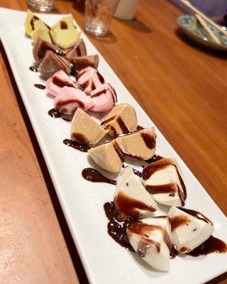 Mochi ice cream Matcha. Chocolate. Strawberry. Coffee. Mint chocolate chip.