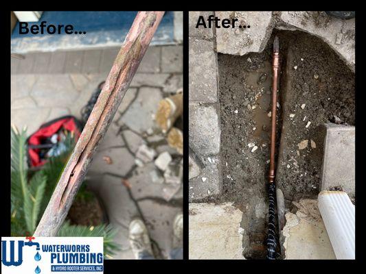 Replacement of a burst pipe under slab.