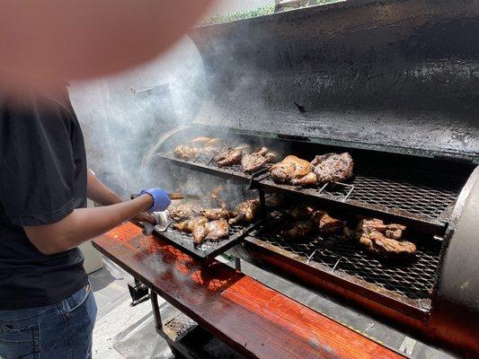 Jerk chicken and pork