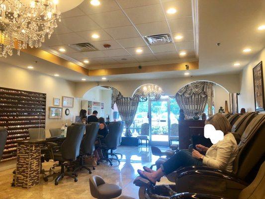 View from spa chair to front of salon