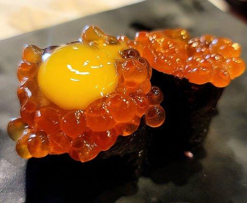 Salmon roe with quail egg!