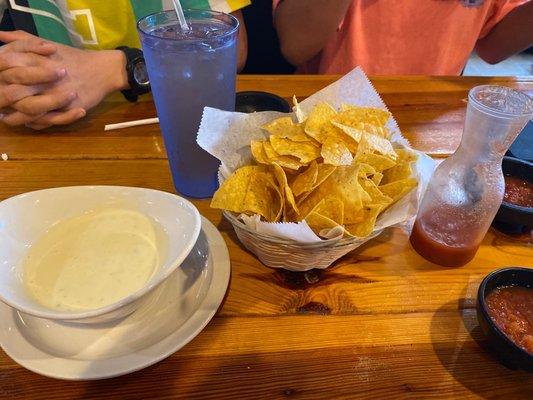 Chip and salsa and cheese dip