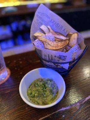 Plantain chips and guacamole