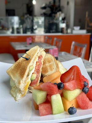 Breakfast Sandwich With Fruit Medley