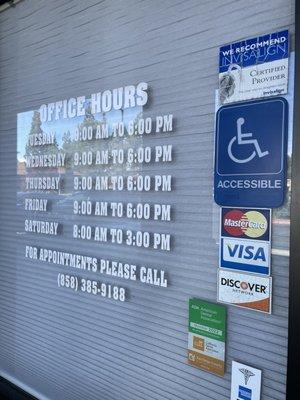 Outside: posted hours as of August 2022