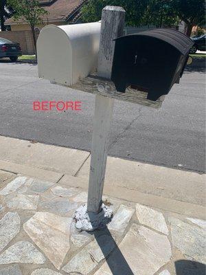 My old, wobbly, rotting mailbox post that needed to be replaced.