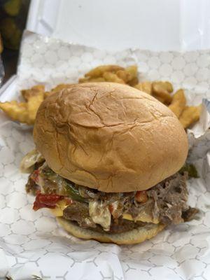 Philly Burger: Cheesesteak stacked on top of a cheeseburger. Literally two meals in one!