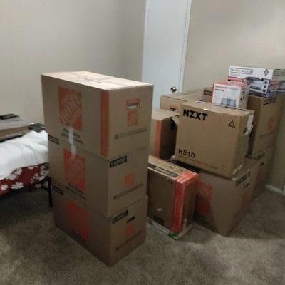 Staging boxes in apartment room